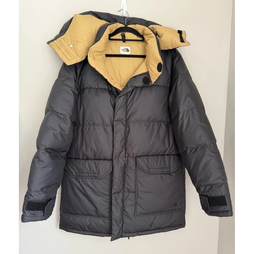The North Face Men L 77 Brooks Range 600 Down Fill Parka Coat Black Tan Jacket